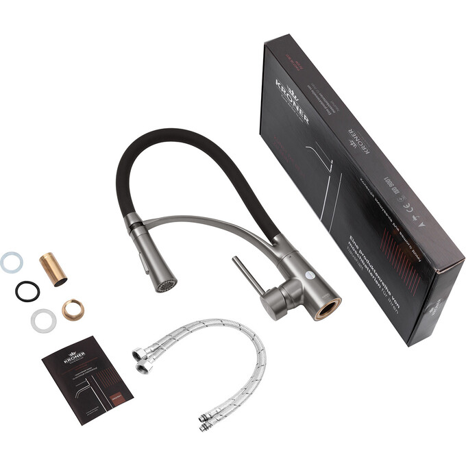 Смеситель для кухни Kroner KRP Ersel GRP03393BLK (графит/черный, с гибким изливом), Цвет производителя: графит, черный, фото 8