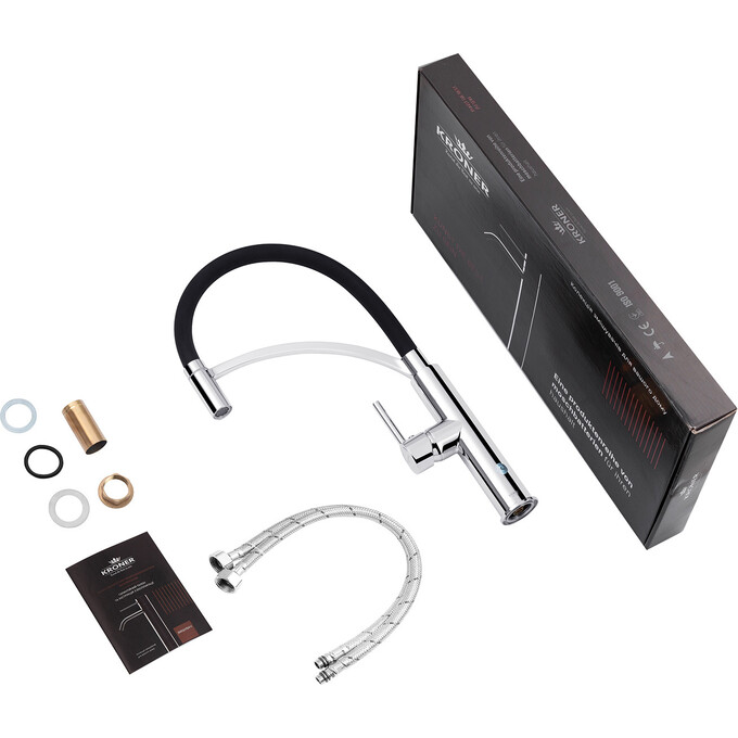 Смеситель для кухни Kroner KRP Ersel C03900BLK (хром/черный, с гибким изливом), фото 8