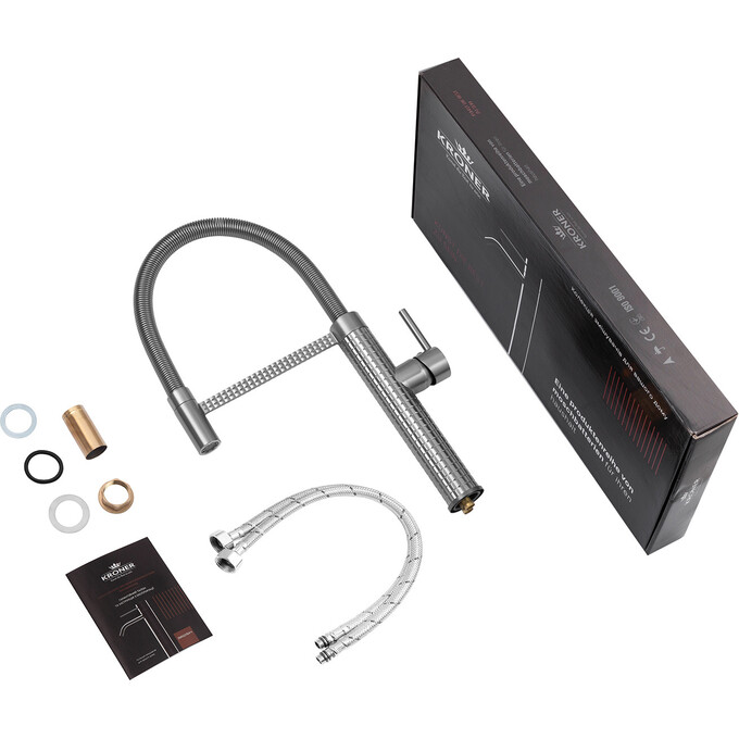 Смеситель для кухни Kroner KRP Ersel GRP03999 (графит, с гибким изливом), Цвет производителя: графит, фото 8