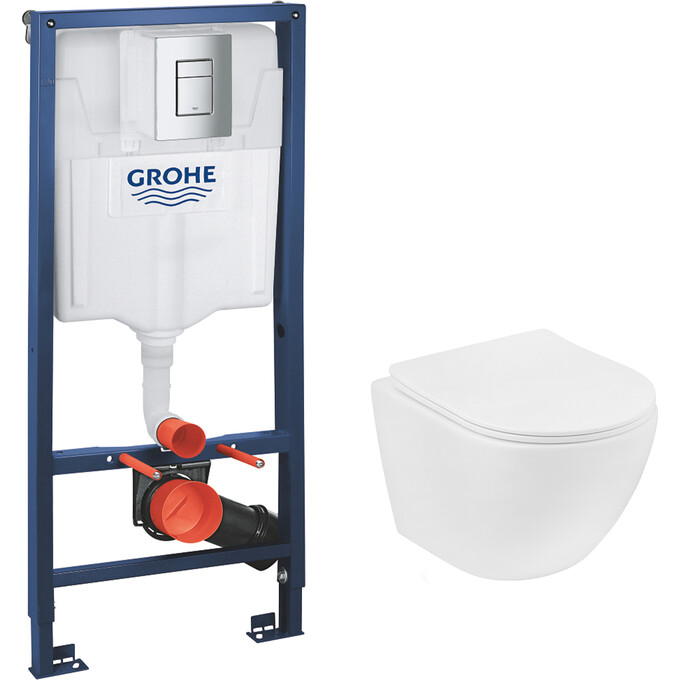 Комплект унітаз з інсталяцією 3 в 1 38772001KH483632: підвісний унітаз із сидінням Kroner Harz Tornado WHI483632 + інсталяція Grohe Rapid SL 38772001 + клавіша змиву Skate Cosmopolitan 38732000, фото 