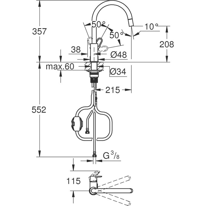 Смеситель для кухни Grohe QuickFix Start Flow 30569000 (с выдвижной лейкой), фото 9