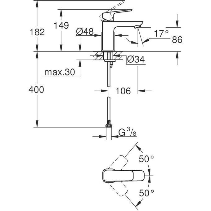 Змішувач для умивальника Grohe Cubeo S-Size 1016990000 (хром), Колір виробника: хром, фото , изображение 6