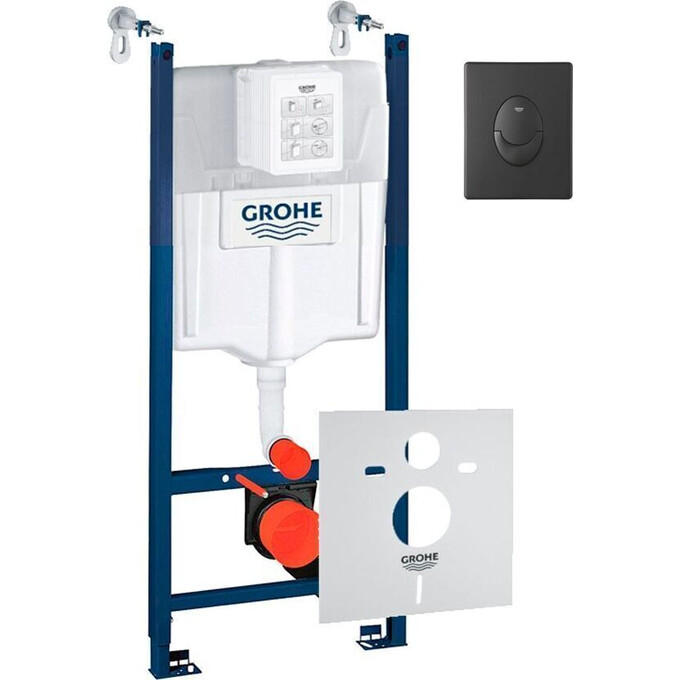 Инсталляция для унитаза 4 в 1 Grohe Rapid SL 3884000G_38505KF0 (с клавишей смыва, прокладкой и креплением к стене), Цвет производителя: черный матовый, фото 