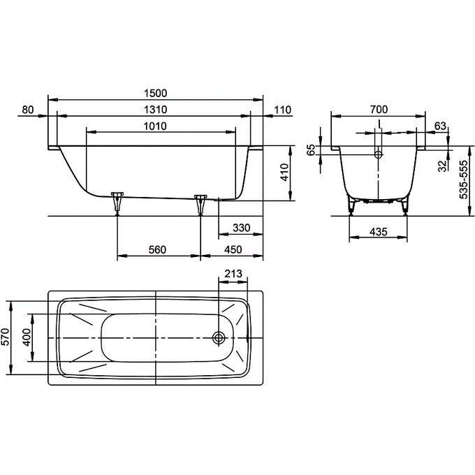 Стальная ванна Kaldewei Eurowa 119612030001 (150x70 см), Доступные размеры: 150 x 70, фото 3