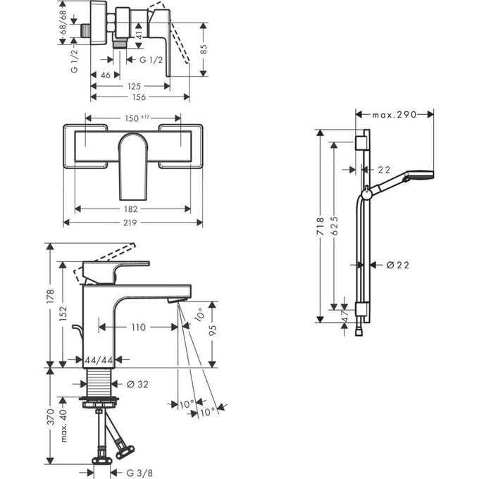 Комплект смесителей для ванной комнаты Hansgrohe Vernis Shape Black Matt 71561333 (71561670+71650670+26423670, черный матовый), фото 5