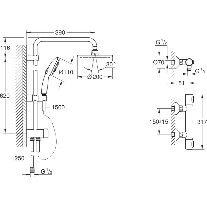 Душова система з термостатом Grohe QuickFix Precision Flow UA202908TR (34840000+26991001), фото , изображение 26