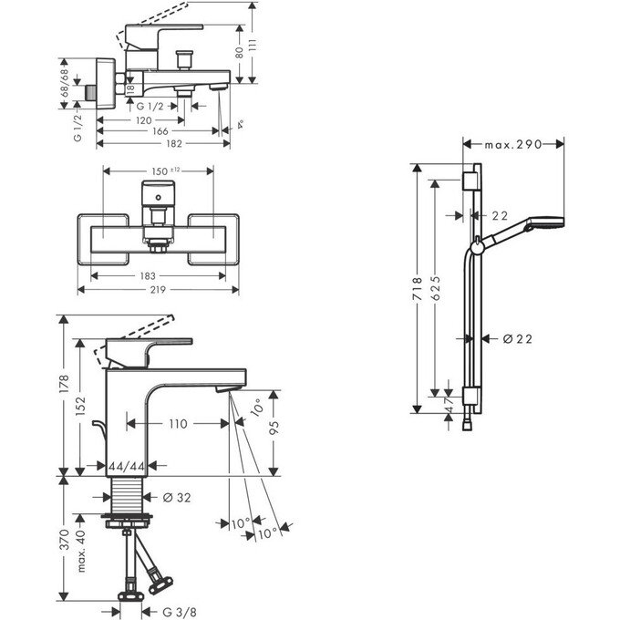 Комплект смесителей для ванной комнаты Hansgrohe Vernis Shape Black Matt 71561222 (71561670+71450670+26423670, черный матовый), фото 6