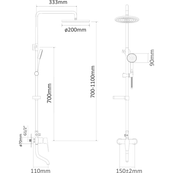 Душова система RJ Lux RJSP120-04CH (з мильницею та зливом), фото , изображение 2