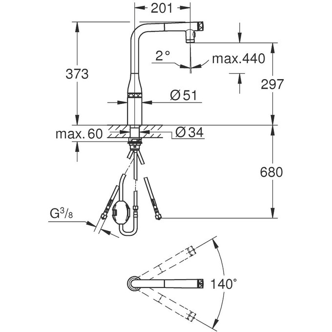 Смеситель для кухни Grohe Essence SmartControl 31892KF0 (фантомный черный, с выдвижной лейкой), Цвет производителя: фантомный черный матовый, фото 5