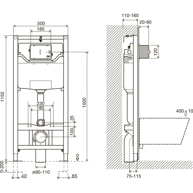 Инсталляция для унитаза 3 в 1 Imprese I-Frame i9120C (c клавишей и креплением к стене), фото 4