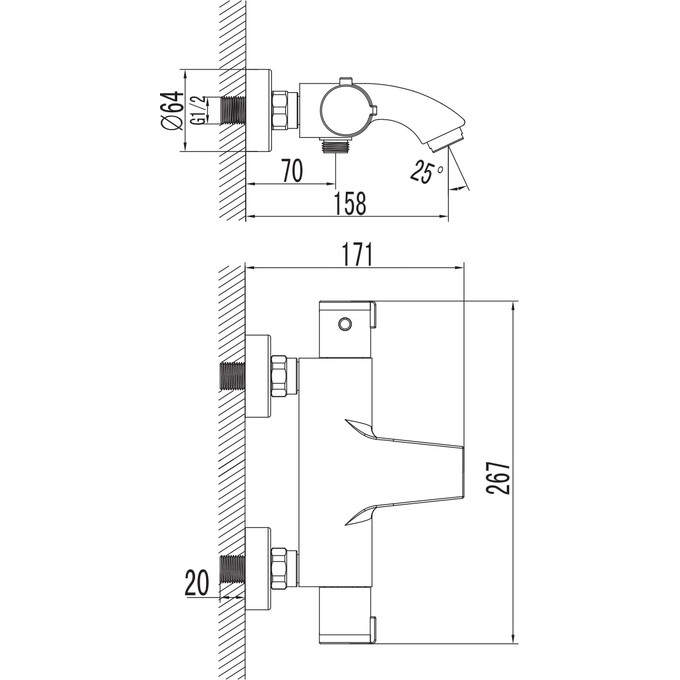 Смеситель для ванны с термостатом Imprese Kucera Black Matt f03203410AB (черный матовый), Цвет производителя: черный матовый, фото 7