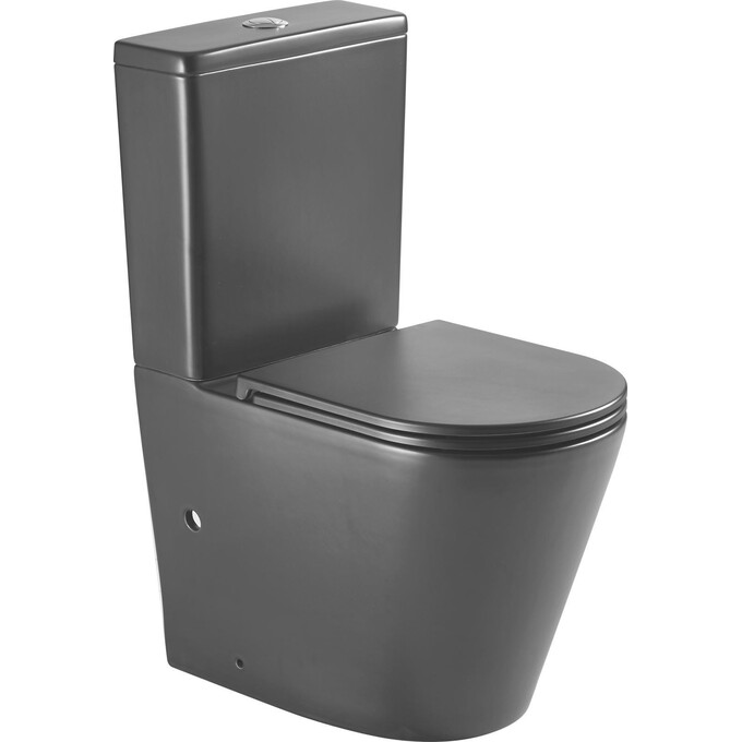 Безободковый унитаз-компакт Imprese Vltava Black Matt Rimless с06509610 (черный матовый, воронкообразный, с сиденьем), фото 