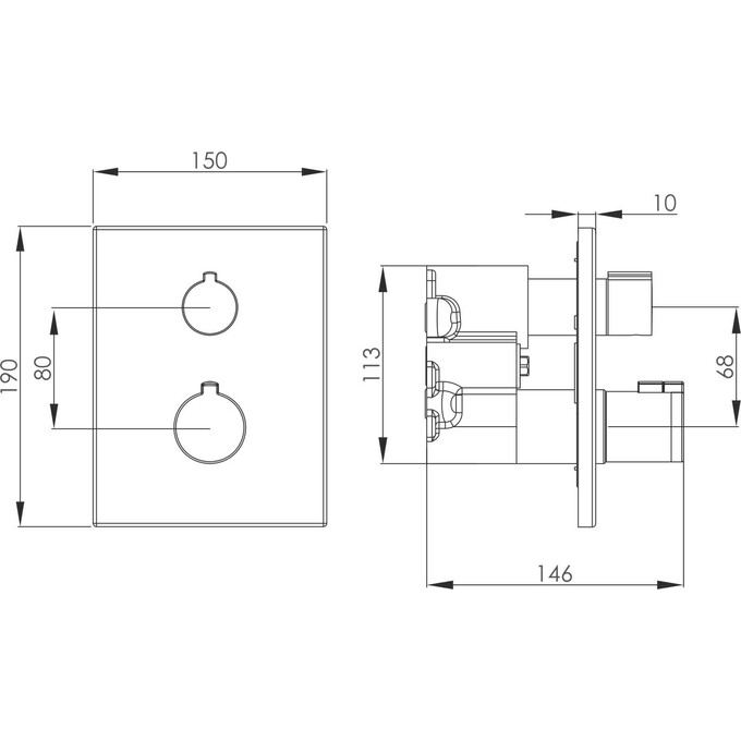Змішувач прихованого монтажу для душу із термостатом Imprese Violik Black Matt f04610810AC (чорний матовий, внутрішня частина в комплекті), Колір виробника: чорний матовий, фото , изображение 2