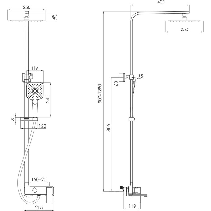 Душевая система Imprese Violik Chrome t030B10801SQ (с изливом), Цвет производителя: хром, фото 2