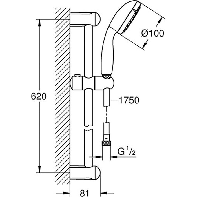 Смеситель для душа Grohe BauLoop New Tempesta Classic (23634001+27598001, с душевым гарнитуром), фото 12