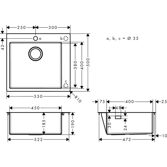 Мойка для кухни Hansgrohe S71 S711-F450 Stainless Steel 43301800 (55x50 см, нержавеющая сталь), фото 4