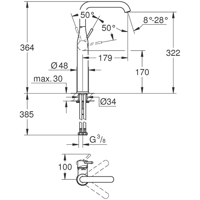 Змішувач для умивальника Grohe Essence New XL-Size 24170GL1 (холодний світанок, високий), Колір виробника: холодний світанок, фото , изображение 3
