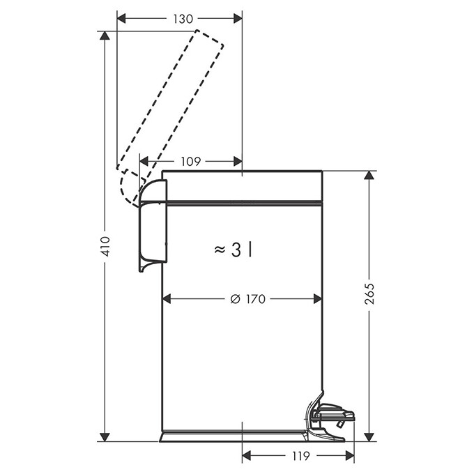 Ведро для мусора Hansgrohe Addstoris Black Matt 41775670 (черное матовое, 3 л, с педалью и крышкой), Цвет производителя: черный матовый, фото 2