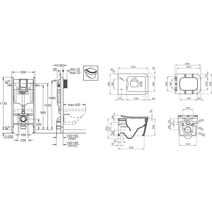 Комплект унитаз с инсталляцией 4 в 1 3884966KE523629: подвесной унитаз с сиденьем Kroner Eifel WHI523629 + инсталляция Grohe Solido 3884966Q + клавиша смыва Grohe Even 38966000, фото 16