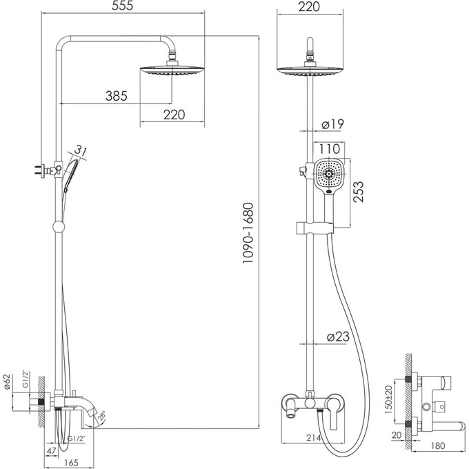 Душевая система Imprese Kucera Black Matt t030B03410SR (черная матовая, с изливом), Цвет производителя: черный матовый, фото 2