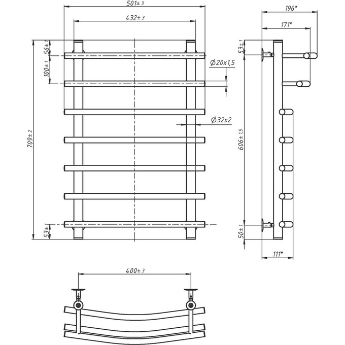 Водяной полотенцесушитель Navin Премиум 00-013020-5070 (500x700x400), Доступные размеры: 500 x 700, Цвет производителя: хром, Подключение полотенцесушителя: нижнее, фото 5