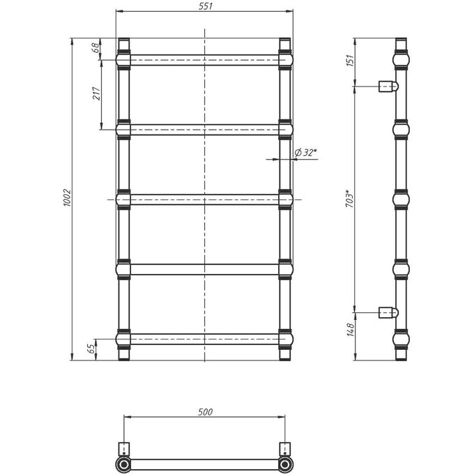 Водяной полотенцесушитель Navin Ретро 00-040030-5010 (500x1000), Доступные размеры: 500 x 1000, Цвет производителя: хром, Подключение полотенцесушителя: нижнее, фото 4