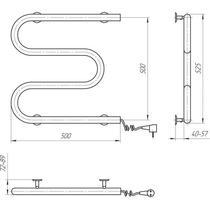 Электрический полотенцесушитель Navin Змеевик 10-000000-5050 (500x500, правый), Доступные размеры: 500 x 500, Цвет производителя: хром, Подключение полотенцесушителя: правое, фото 5