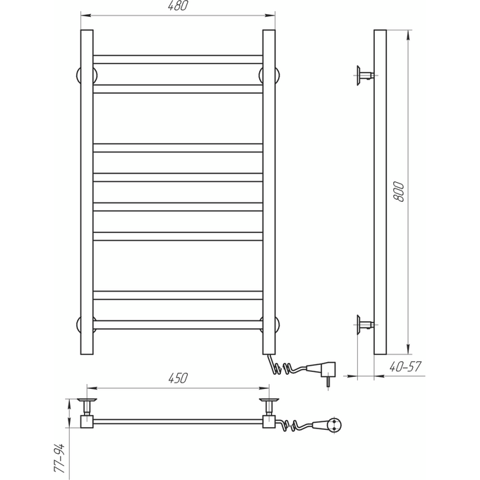 Электрический полотенцесушитель Navin Авангард 12-228050-4880 (480x800, черный муар, правый), Доступные размеры: 480 x 800, Цвет производителя: черный муар, Подключение полотенцесушителя: правое, фото 8