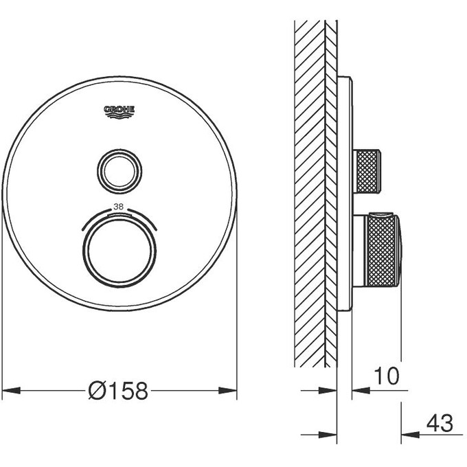 Зовнішня частина змішувача прихованого монтажу з термостатом для душу Grohe Grohtherm SmartControl 29118AL0 (графіт темний матовий), Колір виробника: темний графіт матовий, фото , изображение 2