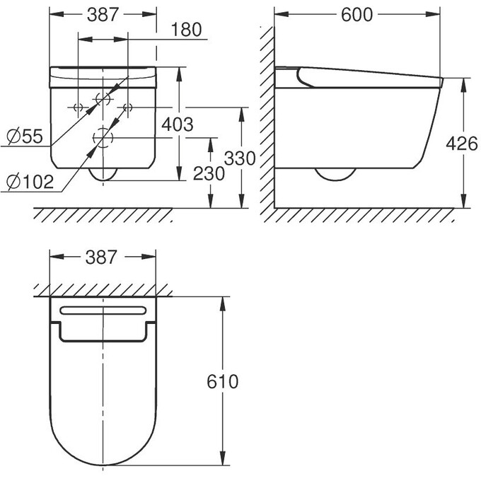 Безободковый подвесной унитаз-биде Grohe Sensia Pro 36508SH0 (воронкообразный, с сиденьем), фото 13