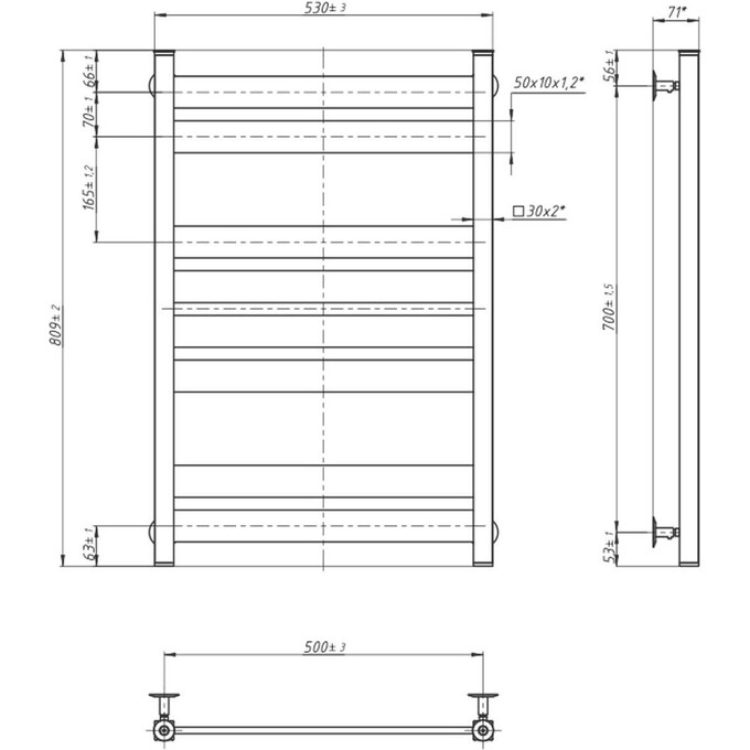 Водяной полотенцесушитель Navin Largo 00-244050-5080 (500x800, черный муар), Доступные размеры: 500 x 800, Цвет производителя: черный муар, фото 7