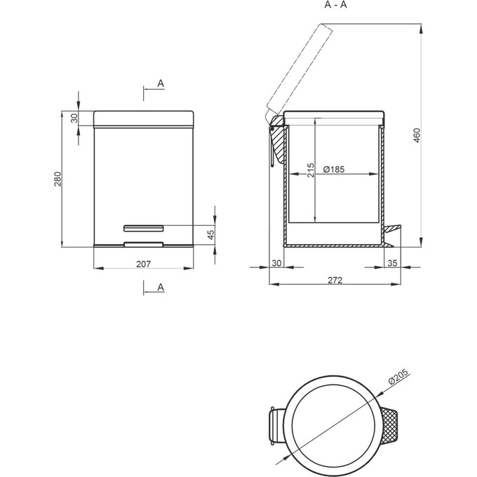 Ведро для мусора Qtap Liberty Black Matt QTLIBBLM1149 (черное матовое, 5 л, с педалью и крышкой), фото 3