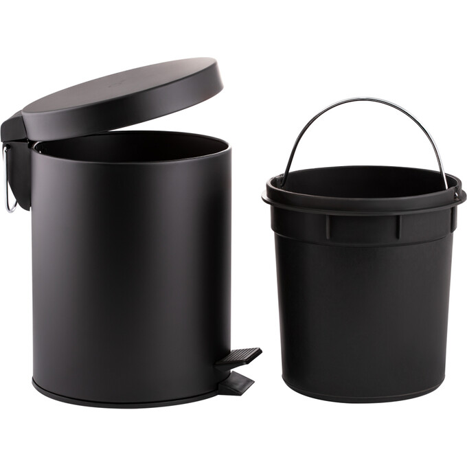 Ведро для мусора Qtap Liberty Black Matt QTLIBBLM1149 (черное матовое, 5 л, с педалью и крышкой), фото 2