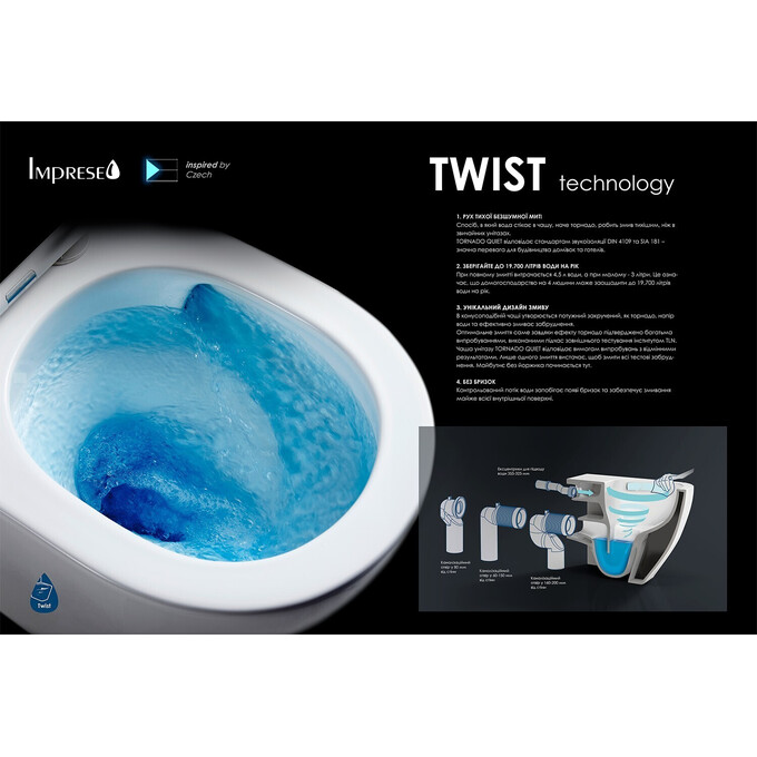 Безободковый подвесной унитаз Imprese Rozkos Twist c06310103 (воронкообразный, c сиденьем), фото 2