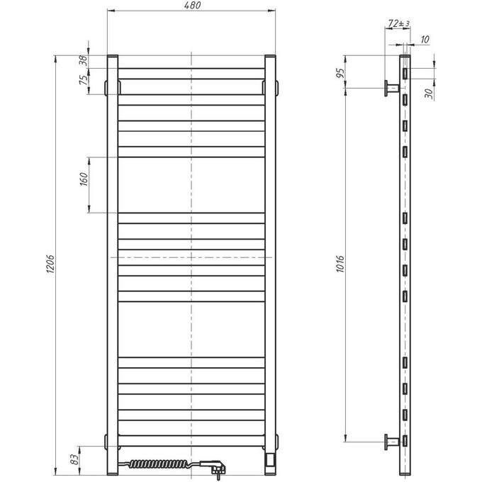 Электрический полотенцесушитель Navin Авангард Sensor 12-228153-4812 (480x1200, черный муар, левый, сенсорный, с таймером), Доступные размеры: 480 x 1200, Цвет производителя: черный муар, Подключение полотенцесушителя: левое, фото 6
