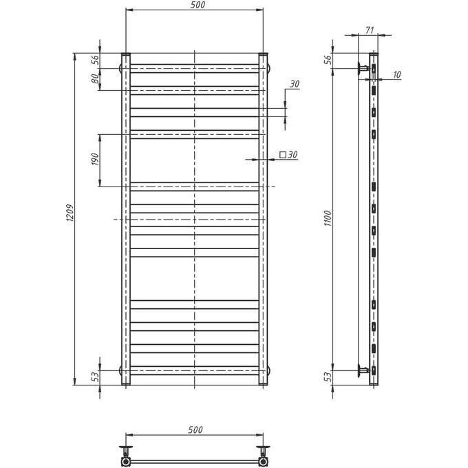 Водяной полотенцесушитель Navin Авангард 00-228050-5012 (500x1200, черный муар), Доступные размеры: 500 x 1200, Цвет производителя: черный муар, фото 5