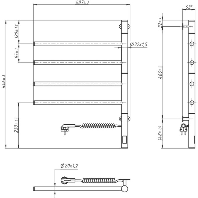 Электрический полотенцесушитель Navin Arabesque Sensor 12-123033-4860 (480x600, белый глянец, сенсорный, с таймером), Доступные размеры: 480 x 600, Цвет производителя: белый глянец, Подключение полотенцесушителя: универсальное, фото 6