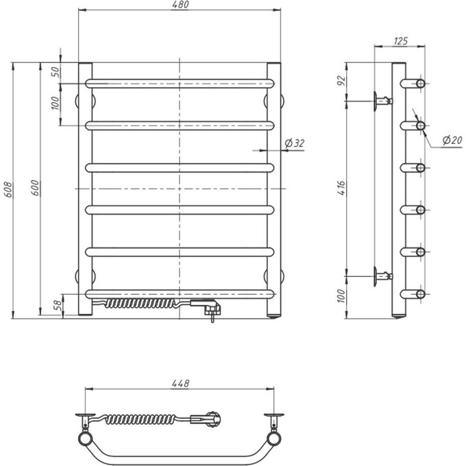 Электрический полотенцесушитель Navin Блюз 10-006120-4860 (480x600, левый), Доступные размеры: 480 x 600, Цвет производителя: хром, Подключение полотенцесушителя: левое, фото 5