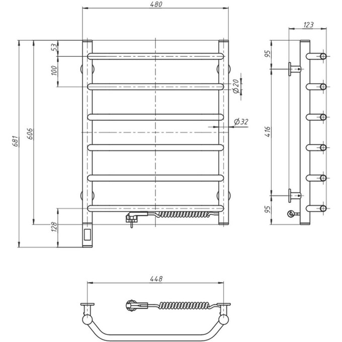 Электрический полотенцесушитель Navin Блюз Sensor 12-006033-4860 (480x600, белый глянец, правый, сенсорный, с таймером), Доступные размеры: 480 x 600, Цвет производителя: белый глянец, Подключение полотенцесушителя: правое, фото 5