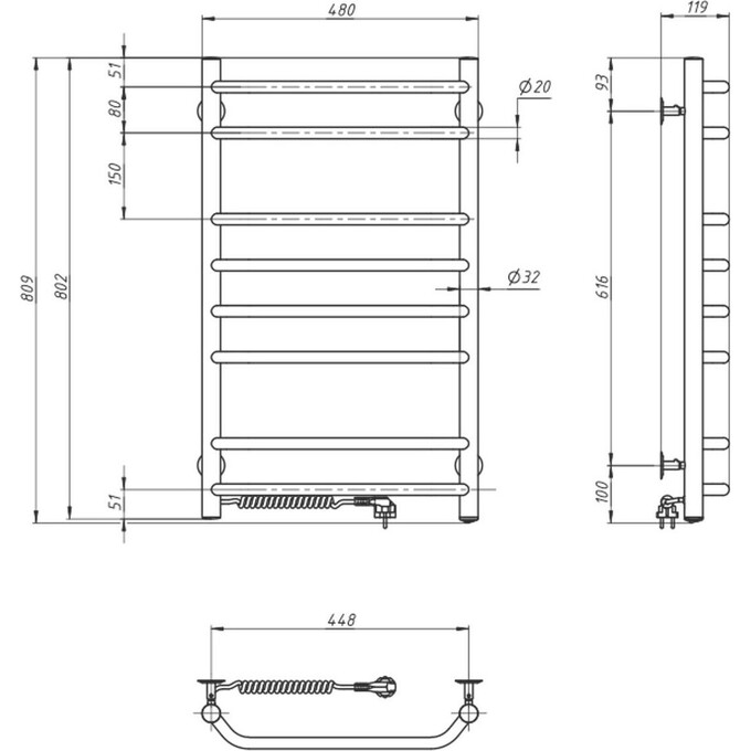 Электрический полотенцесушитель Navin Блюз 10-006120-4880 (480x800, левый), Доступные размеры: 480 x 800, Цвет производителя: хром, Подключение полотенцесушителя: левое, фото 5