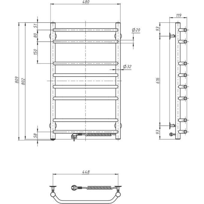 Электрический полотенцесушитель Navin Блюз 10-006020-4880 (480x800, правый), Доступные размеры: 480 x 800, Цвет производителя: хром, Подключение полотенцесушителя: правое, фото 7
