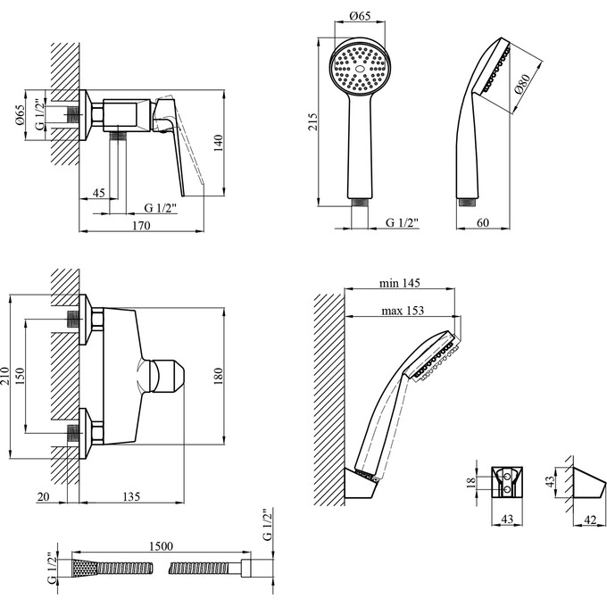 Смеситель для душа Kroner KRP Odra C050 (с лейкой и шлангом), фото 8