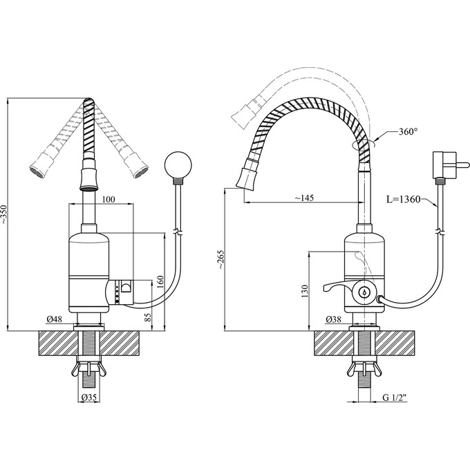 Проточный водонагреватель для кухни Kroner KRM Volt CW190RFA (белый/хром, с гибким изливои и электронагревом 3 кВт), фото 7