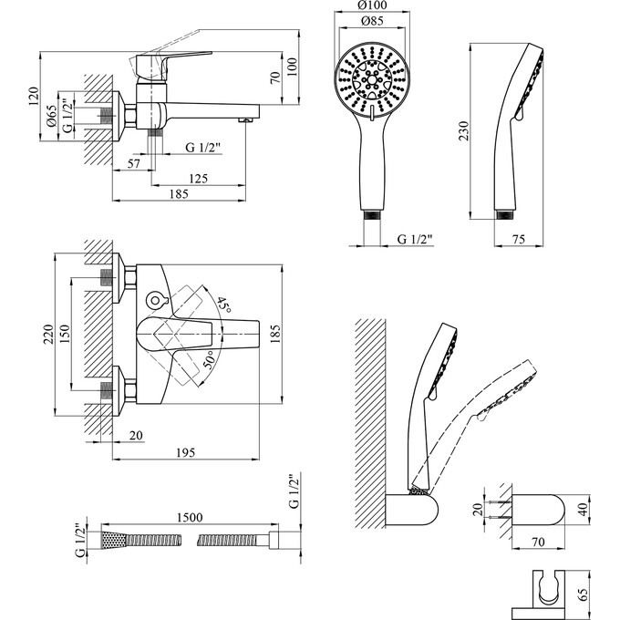 Змішувач для ванни Kroner KRP Enzo C060 (з лійкою та шлангом), фото , изображение 7