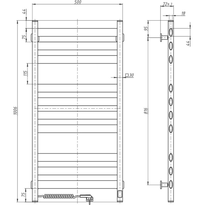 Электрический полотенцесушитель Navin Ellipse Sensor 12-845153-5010 (500x1000, белый бархат, левый, сенсорный, с таймером), Доступные размеры: 500 x 1000, Цвет производителя: белый бархат, Подключение полотенцесушителя: левое, фото 5