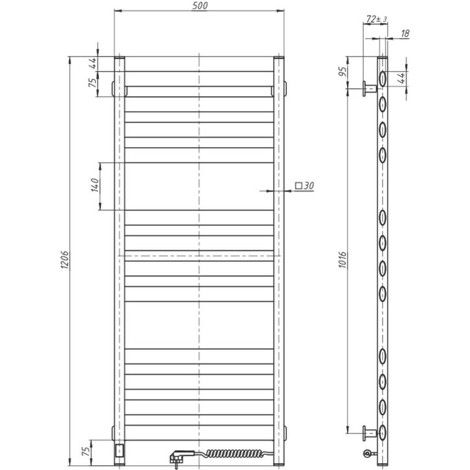 Электрический полотенцесушитель Navin Ellipse Sensor 12-845053-5012 (500x1200, белый бархат, правый, сенсорный, с таймером), Доступные размеры: 500 x 1200, Цвет производителя: белый бархат, Подключение полотенцесушителя: правое, фото 5