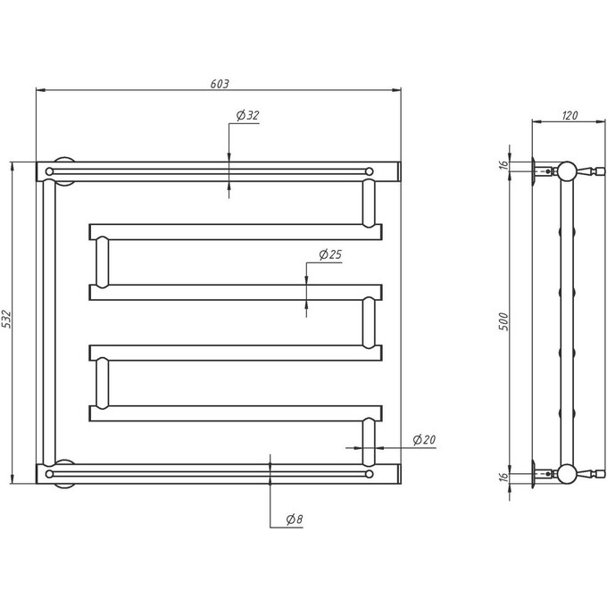 Водяной полотенцесушитель Navin Креатив 00-002021-5060 (600x500, с полкой), фото 5