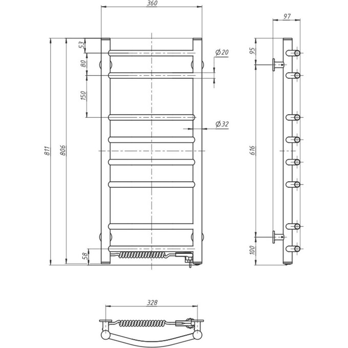 Электрический полотенцесушитель Navin Камелия 12-007130-3680 (360x800, белый глянец, левый), Доступные размеры: 360 x 800, Цвет производителя: белый глянец, Подключение полотенцесушителя: левое, фото 4