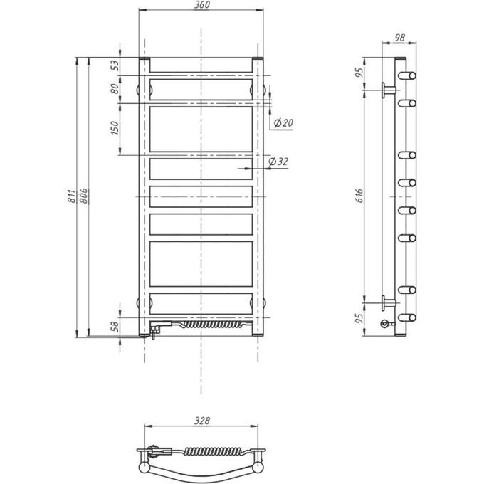 Электрический полотенцесушитель Navin Камелия 12-007030-3680 (360x800, белый глянец, правый), Доступные размеры: 360 x 800, Цвет производителя: белый глянец, Подключение полотенцесушителя: правое, фото 4