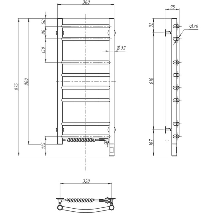 Электрический полотенцесушитель Navin Камелия Sensor 10-007133-3680 (360x800, левый, сенсорный, с таймером), Доступные размеры: 360 x 800, Цвет производителя: хром, Подключение полотенцесушителя: левое, фото 6
